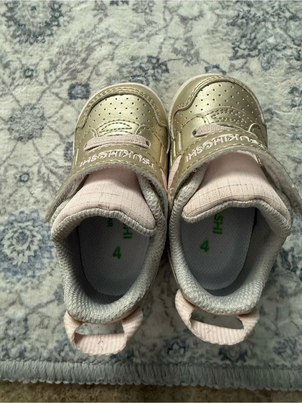Tsukihoshi Girls' Metallic Gold and Pink Velcro Sneakers